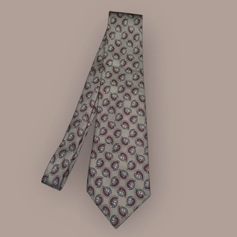 Polo Ralph Lauren Men's Silk Tie - Paisley Print -‎ Titanium Beige & Red - 59